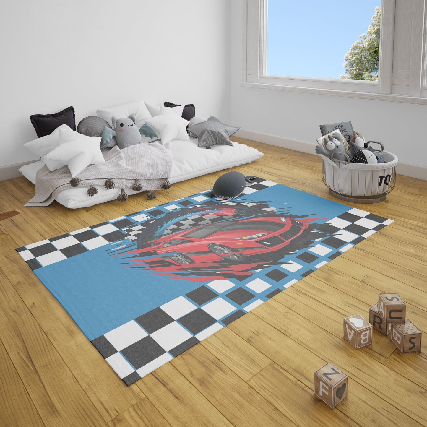 Race car Rug blue red cars racing Rugs 3x5 4x6 5x7 5x8 8x10