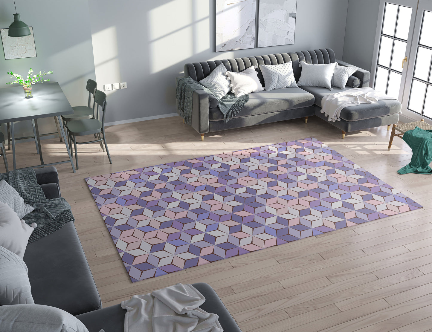 Pink Purple Geometric Rug lavender rugs 3x5 4x6 5x7 8x10 9x12 Large rug
