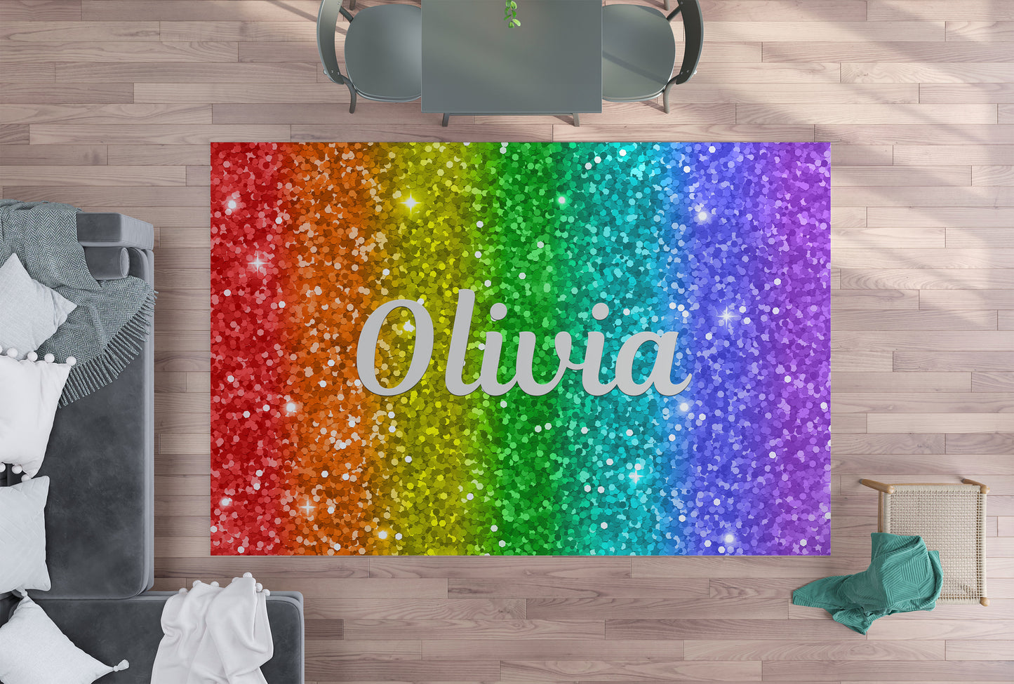 Custom Name Rainbow Rug 3'x5' 4'x6' 5'x7' Large personalized rainbow rugs rainbow floor mat