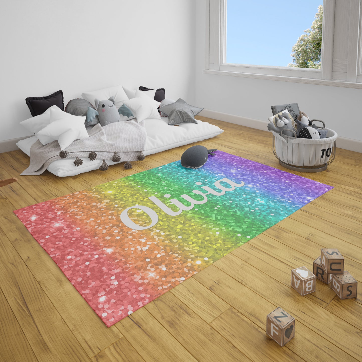 Custom Name Rainbow Rug 3'x5' 4'x6' 5'x7' Large personalized rainbow rugs rainbow floor mat