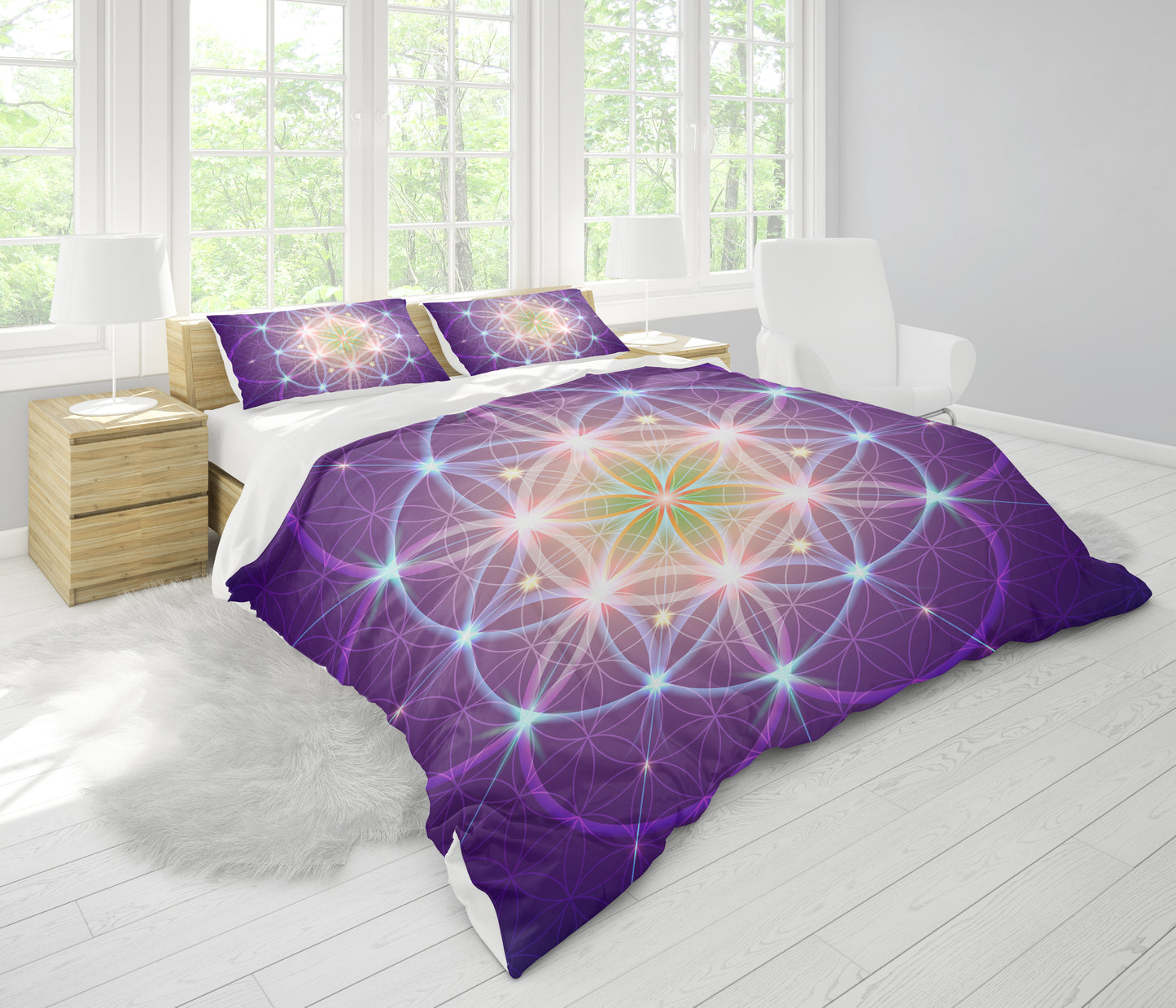 Purple Sacred Geometry Comforter or Duvet Cover bedding spiritual bedding flower of life comforter yoga comforter meditation duvet cover (Copy)