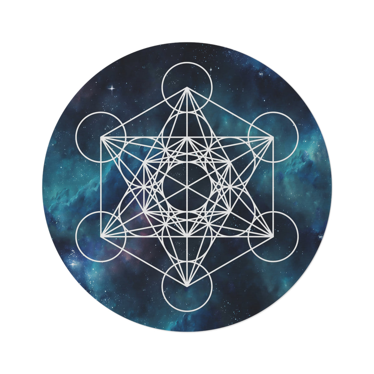 Metatron Cube Rug Metatron's Cube Round Rug 5FT Sacred Geometry Rug Galaxy Rug blue meta ...