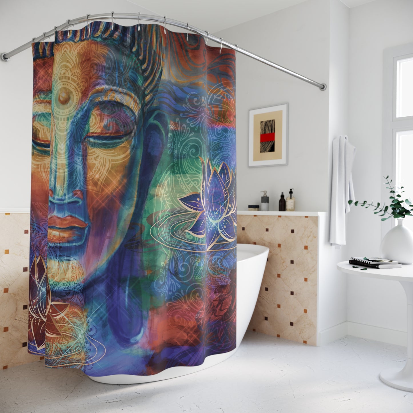 Buddha Shower Curtain spiritual shower curtains lotus shower curtain  shower curtains blue brown orange