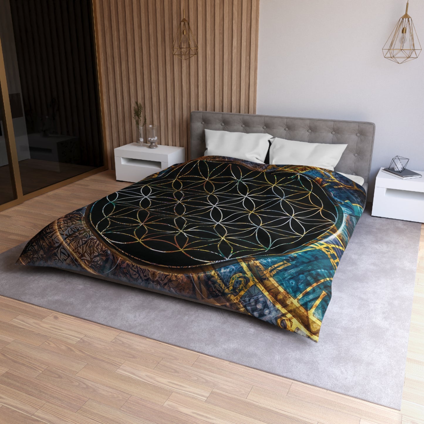 Sacred Geometry Comforter or Duvet Cover flower of life bedding spiritual duvet black comforter flower of life comforter spiritual bedding
