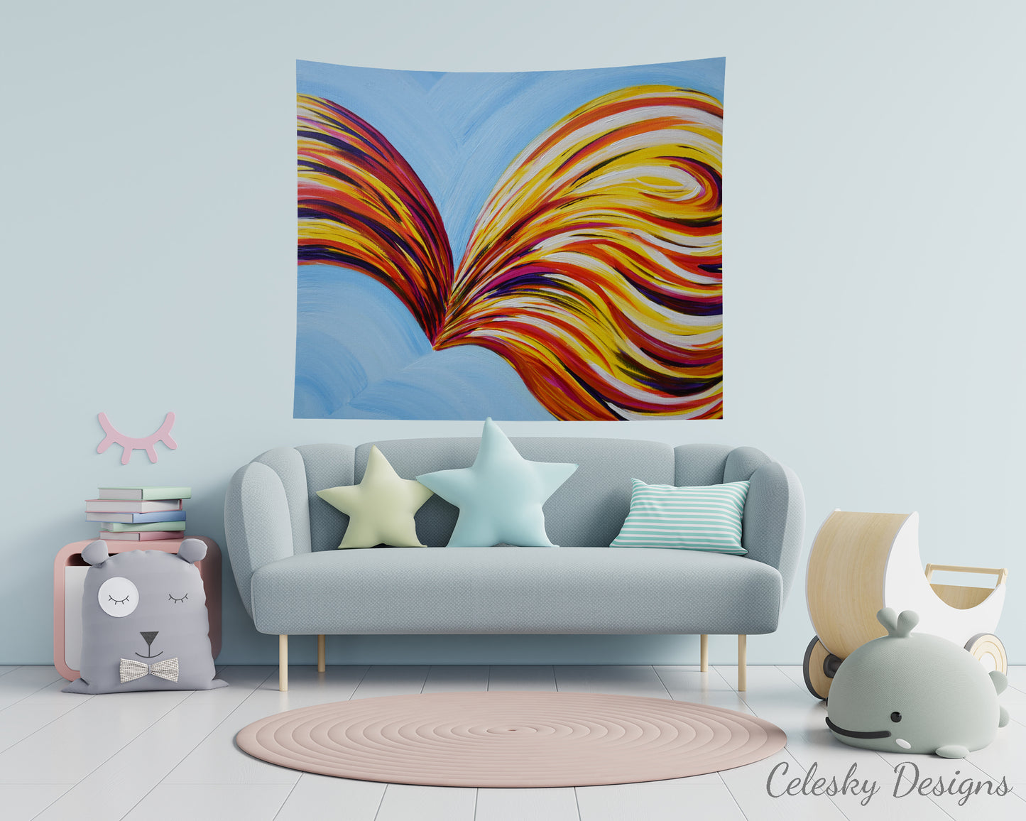 Abstract Butterfly Tapestry blue yellow tapestries butterflies wall hanging colorful tapestry wings freedom
