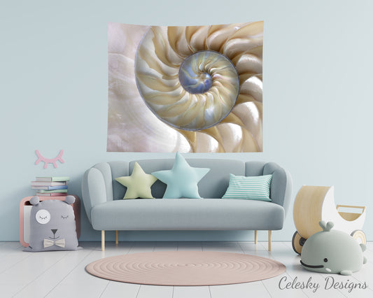 Fibonacci Shell tapestry beige beach tapestry nautilus shell art ocean tapestry