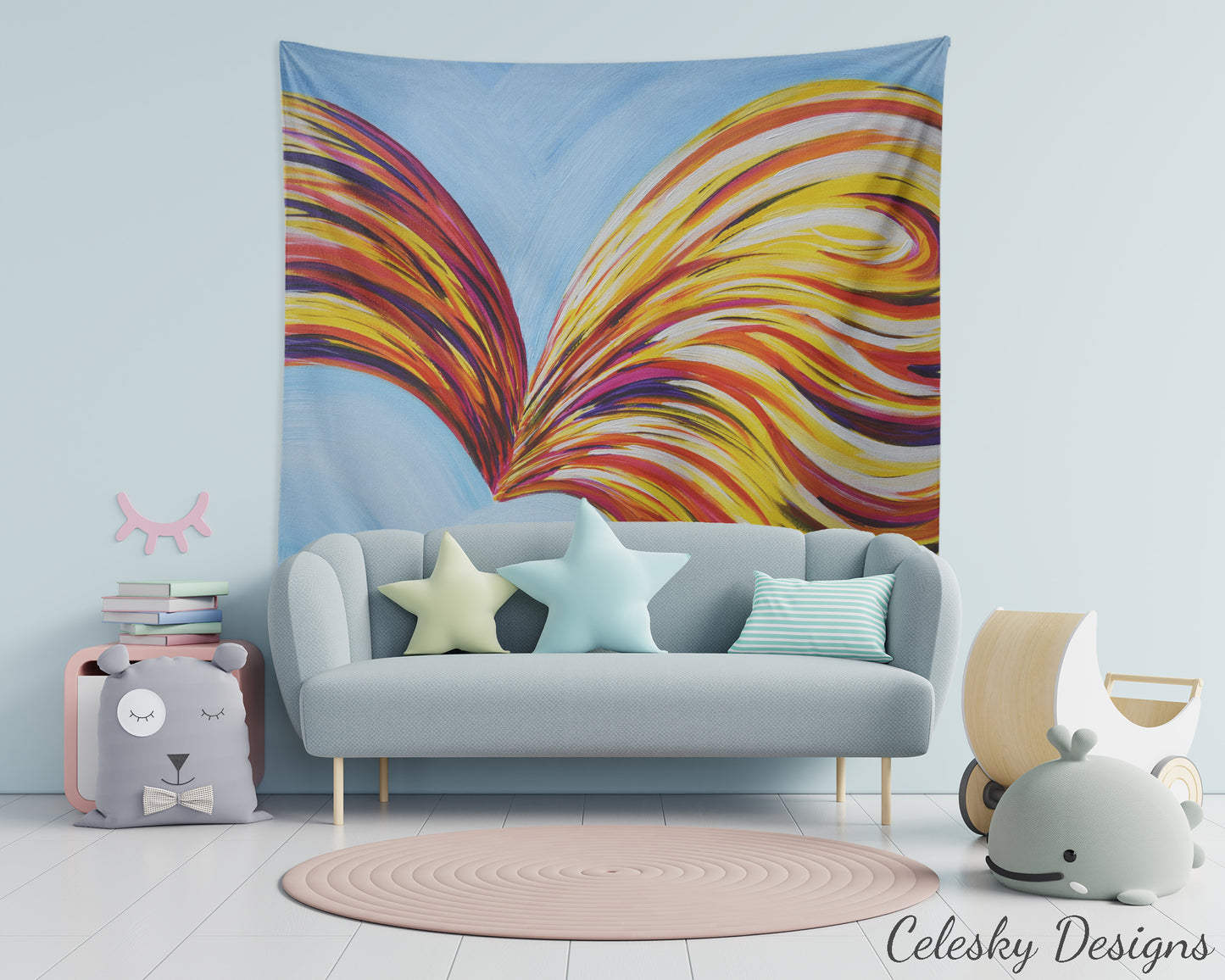 Abstract Butterfly Tapestry blue yellow tapestries butterflies wall hanging colorful tapestry wings freedom