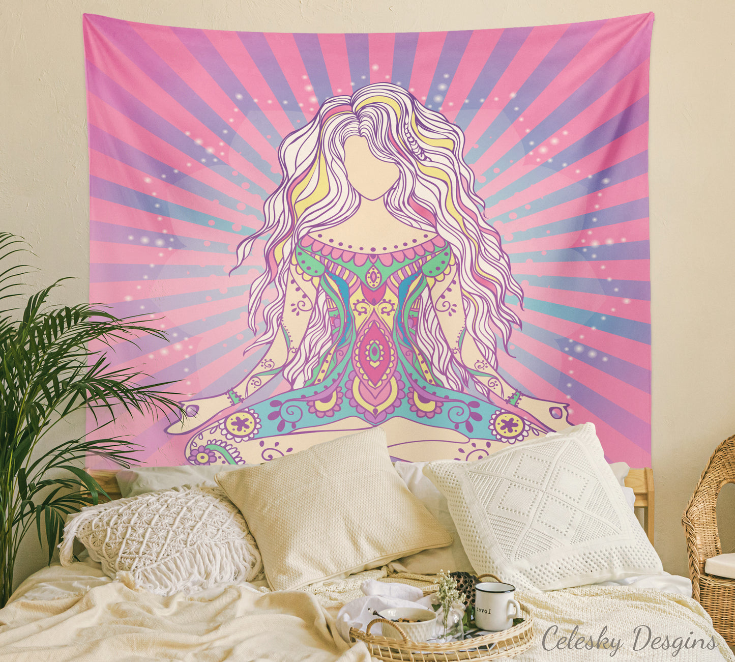 Pink & Purple Yogi Tapestry Spiritual Tapestries Pink Wall hangings Meditation Artwork Meditate