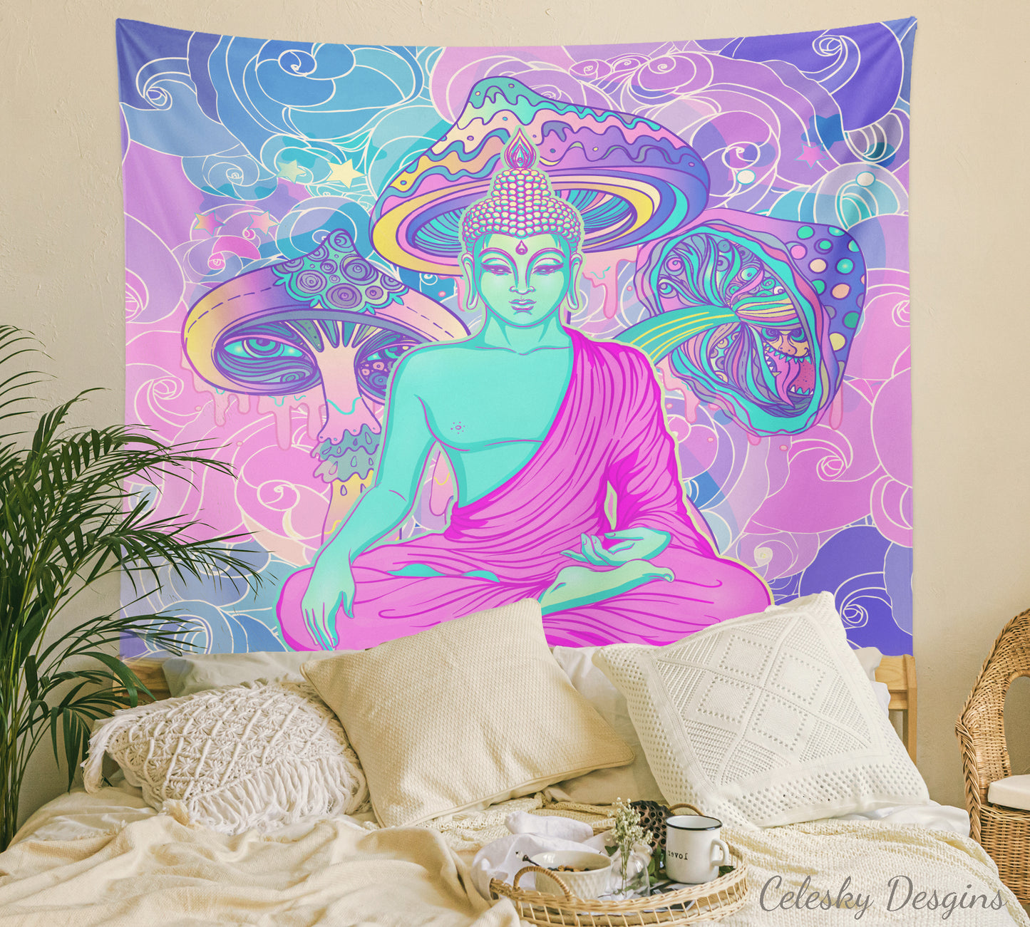 Buddha Shrooms Tapestry magic mushrooms psychedelic tapestries trippy