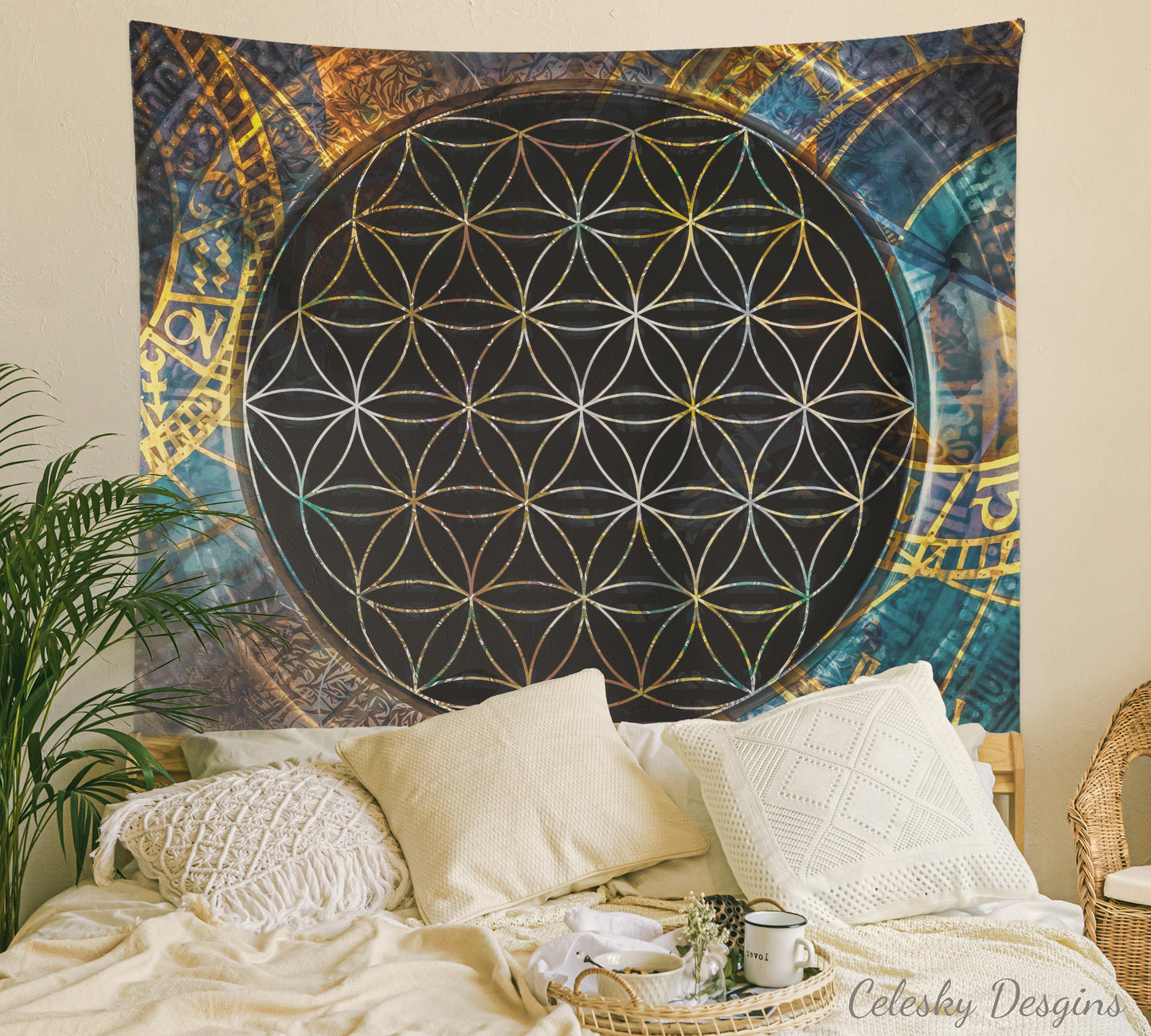 Flower Of Life Tapestry Spiritual Tapestry Zodiac Wall Hanging Sacred Geometry Tapestry Yoga Wall Decor Fibonacci Tapestry Spiritual