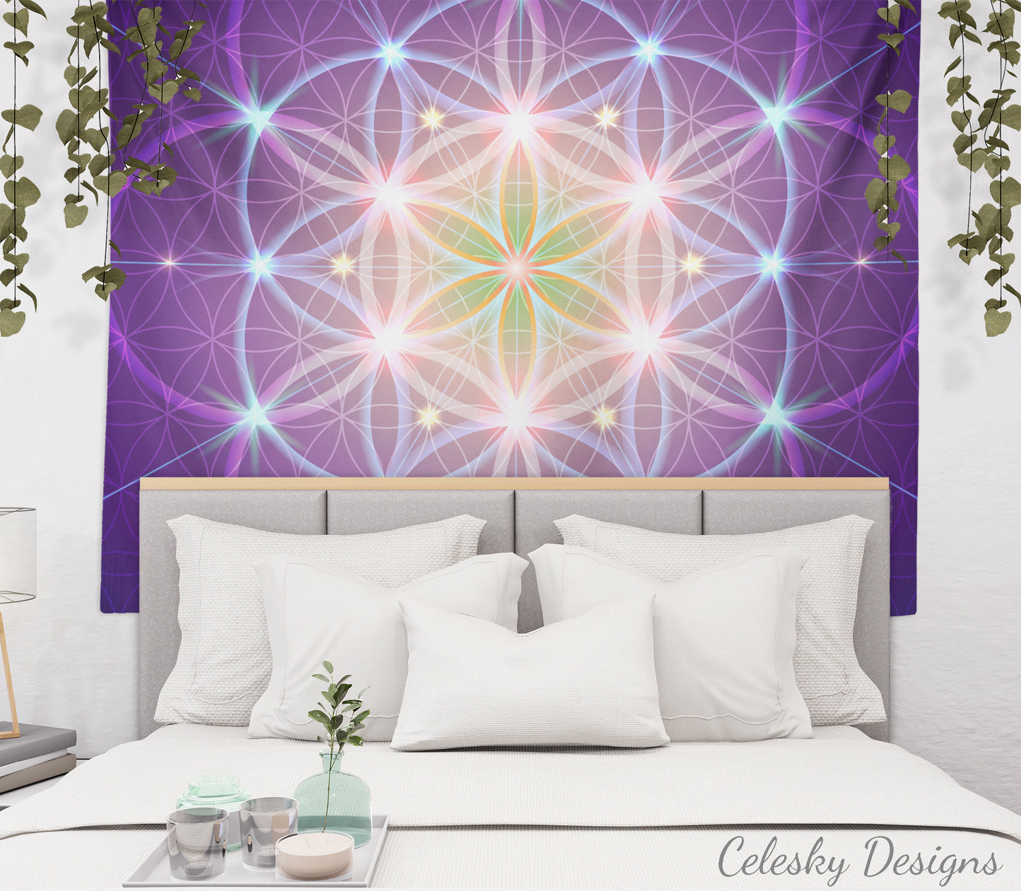 Purple Sacred Geometry Tapestry Spiritual Wall Hanging Flower Of Life Tapestries Sacred Geometry Tapestries Yoga