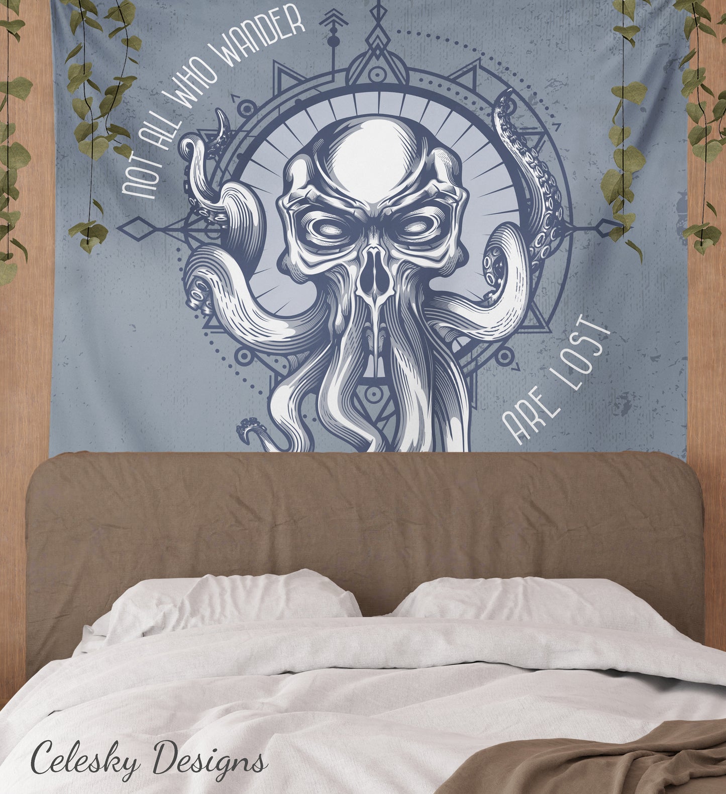 Not All Who Wander Are Lost Octopus Tapestry Grunge Art Boho Artwork Octopuses Tapestry Wanderlust Art