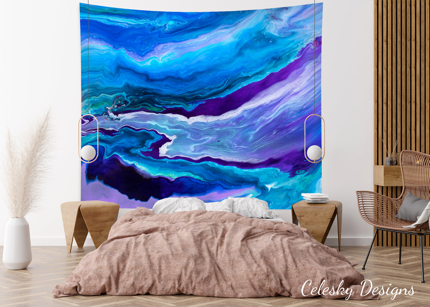 Abstract Blue Tapestry Psychadelic abstract Art Wall Hanging Artsy Unique Colorful Gift Blue Ocean Tapestries Sky Aqua Calm Purple