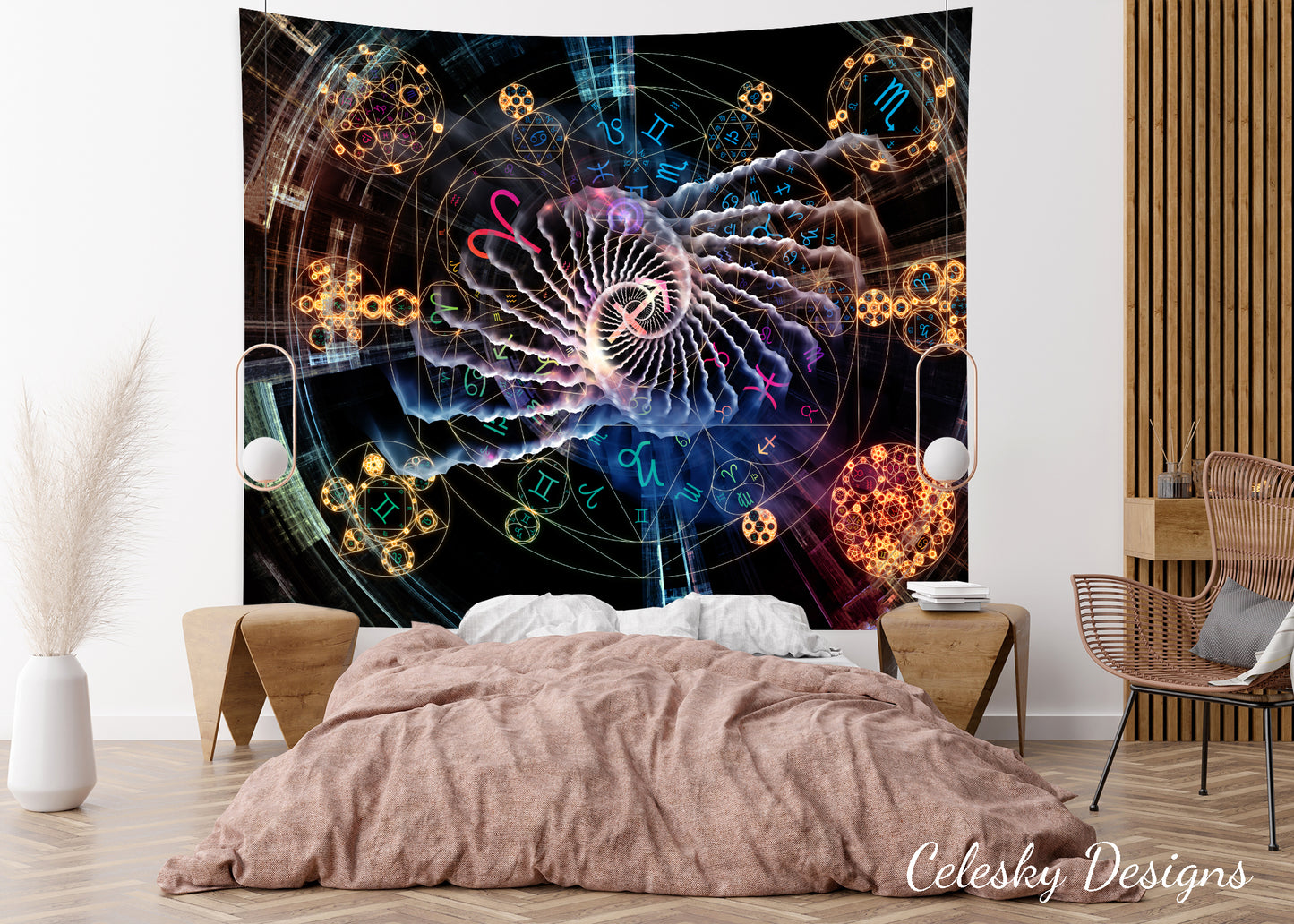 Astral Tapestry Spiritual Tapestry Zodiac Wall Hanging Sacred Geometry Tapestry Yoga Wall Decor Fibonacci Tapestry Spiritual Dorm Decor