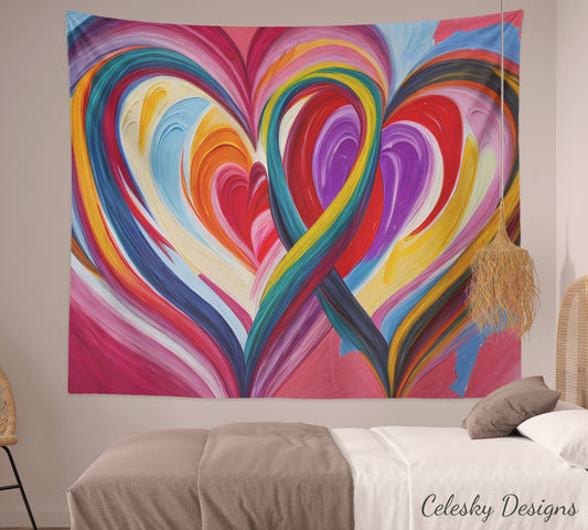Colorful Hearts tapestry 2 hearts tapestry two hearts intertwined wall hanging colorful hearts tapestry love Wall Decor