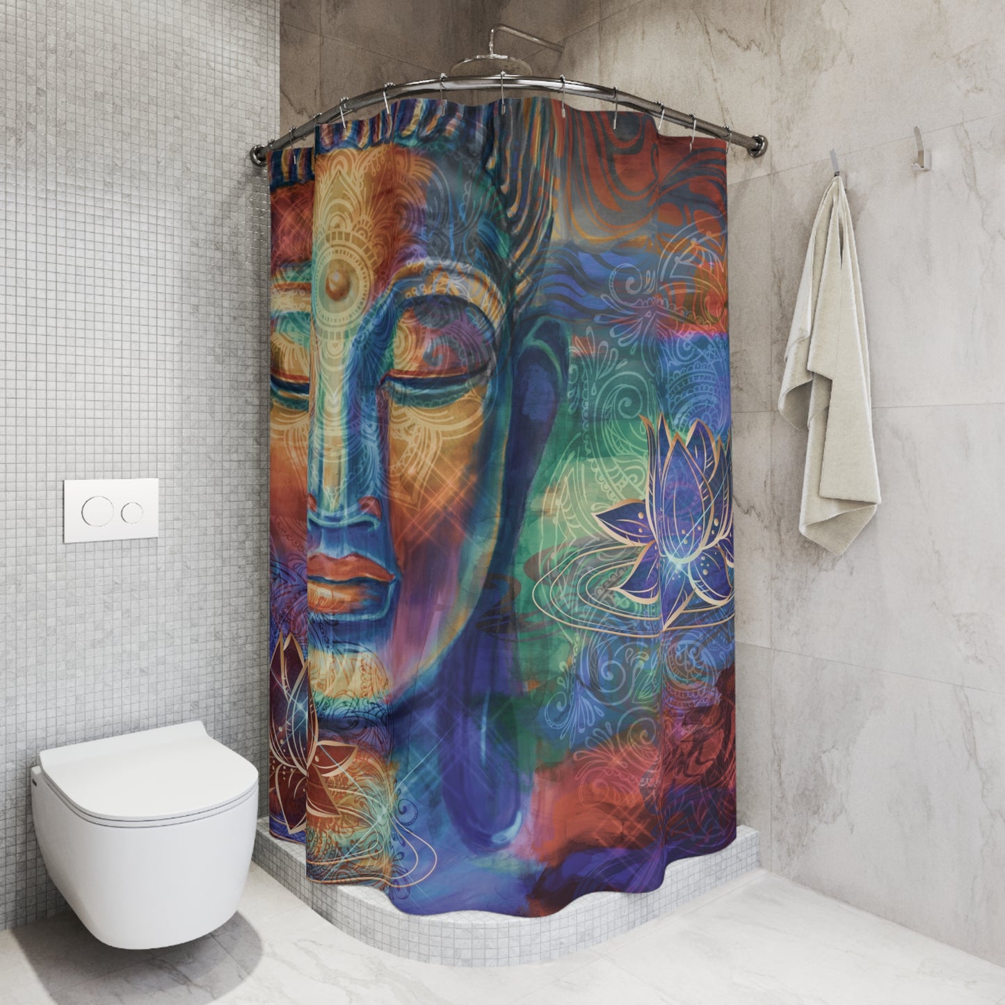 Buddha Shower Curtain spiritual shower curtains lotus shower curtain  shower curtains blue brown orange