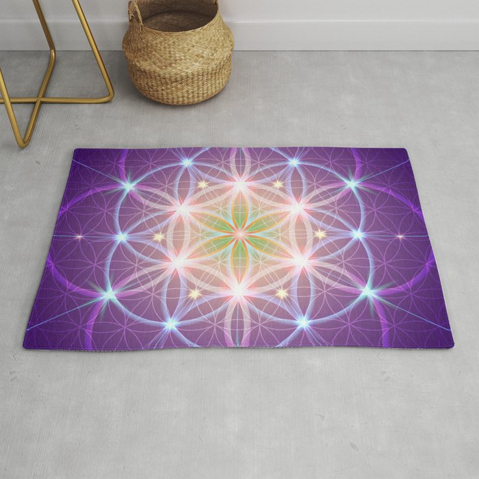 Purple Sacred Geometry Rug crystal grid spiritual Rug flower of life Floor Rug Mat 3x5 4x6 8x10 Large rugs (Copy)