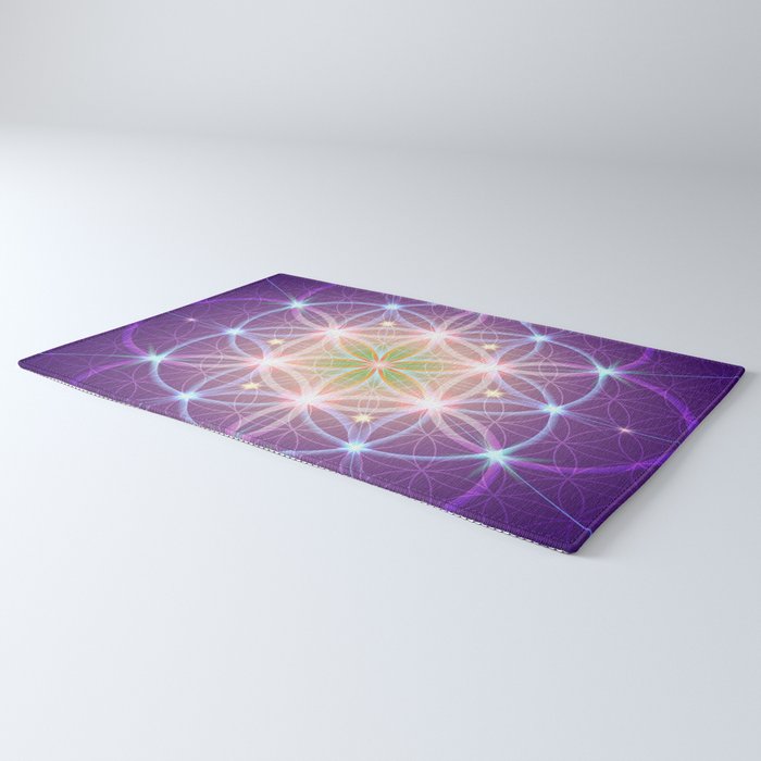 Purple Sacred Geometry Rug crystal grid spiritual Rug flower of life Floor Rug Mat 3x5 4x6 8x10 Large rugs (Copy)