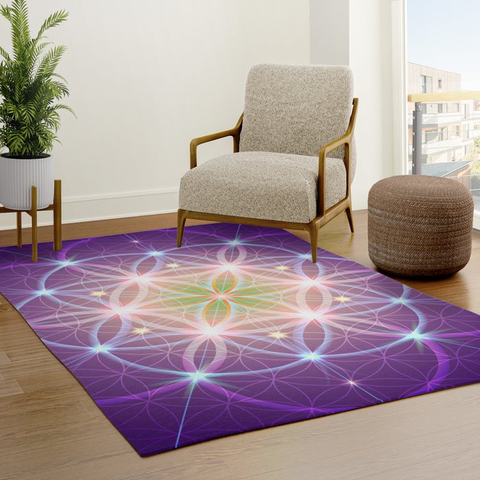 Purple Sacred Geometry Rug crystal grid spiritual Rug flower of life Floor Rug Mat 3x5 4x6 8x10 Large rugs (Copy)