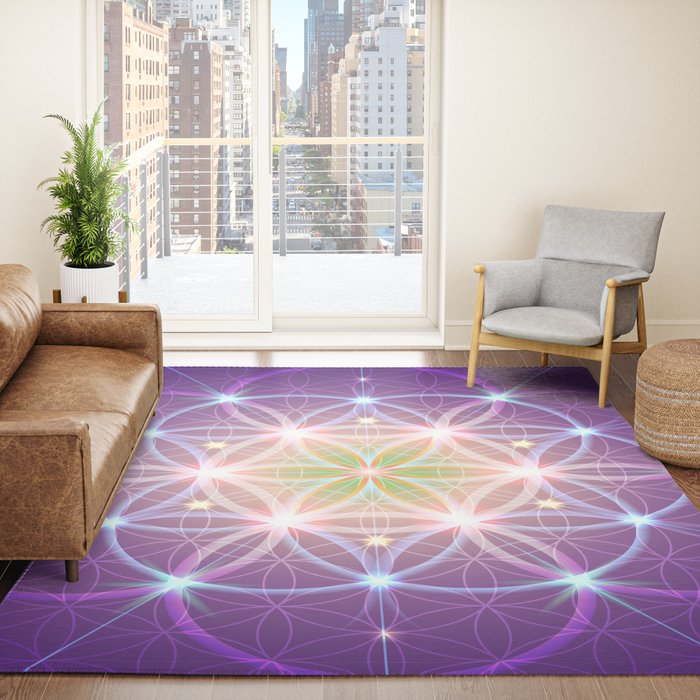 Purple Sacred Geometry Rug crystal grid spiritual Rug flower of life Floor Rug Mat 3x5 4x6 8x10 Large rugs (Copy)