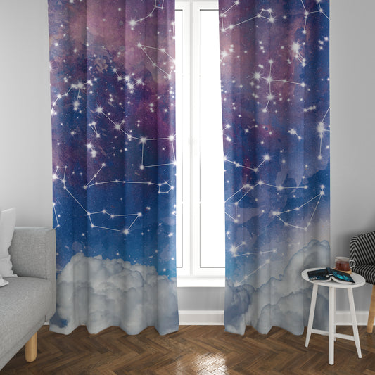 Star Constellations Window Curtains blue pink kids dreamy Drapery clouds starmap Curtain