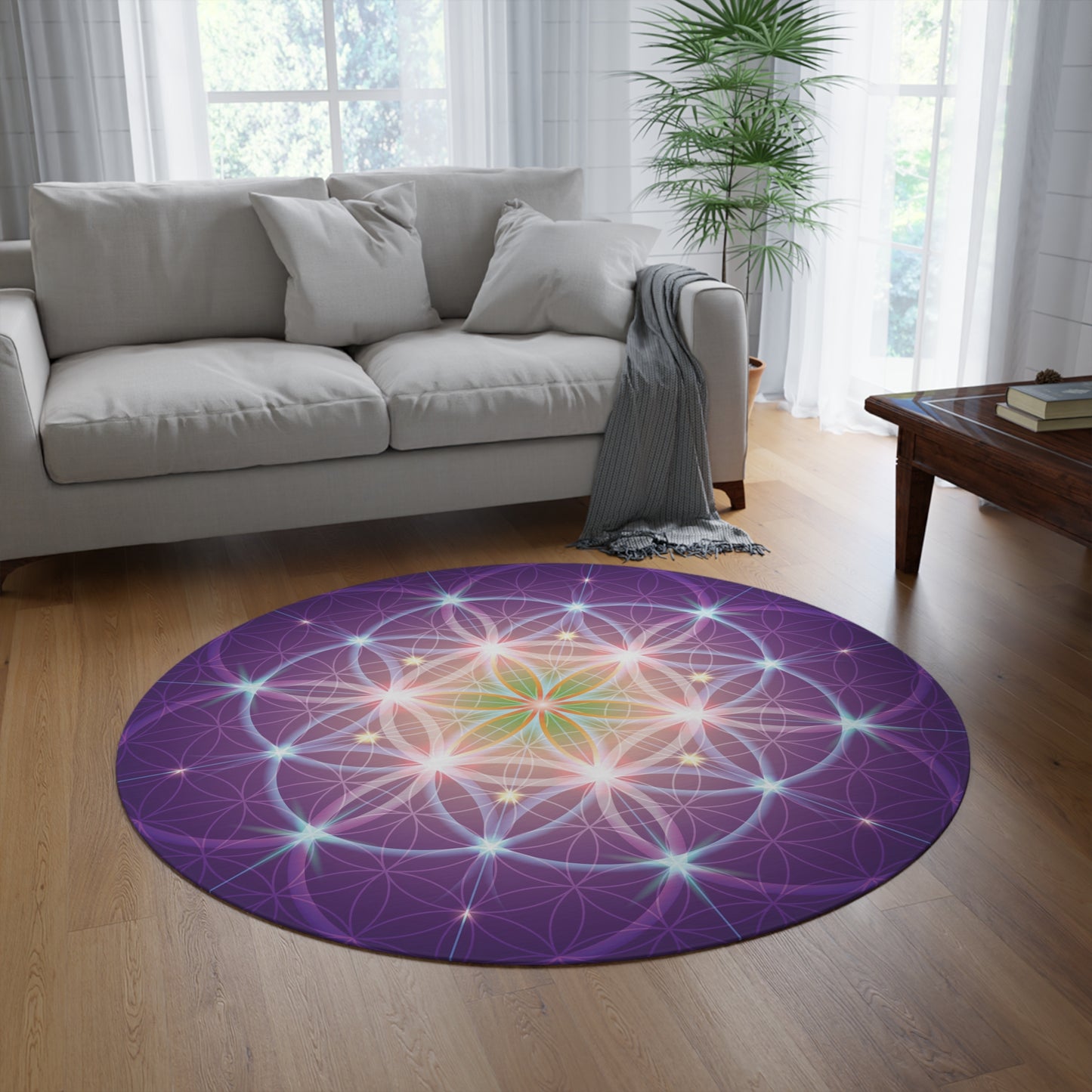 Purple Sacred Geometry Rug crystal grid spiritual Rug flower of life Floor Rug Mat 3x5 4x6 8x10 Large rugs (Copy)