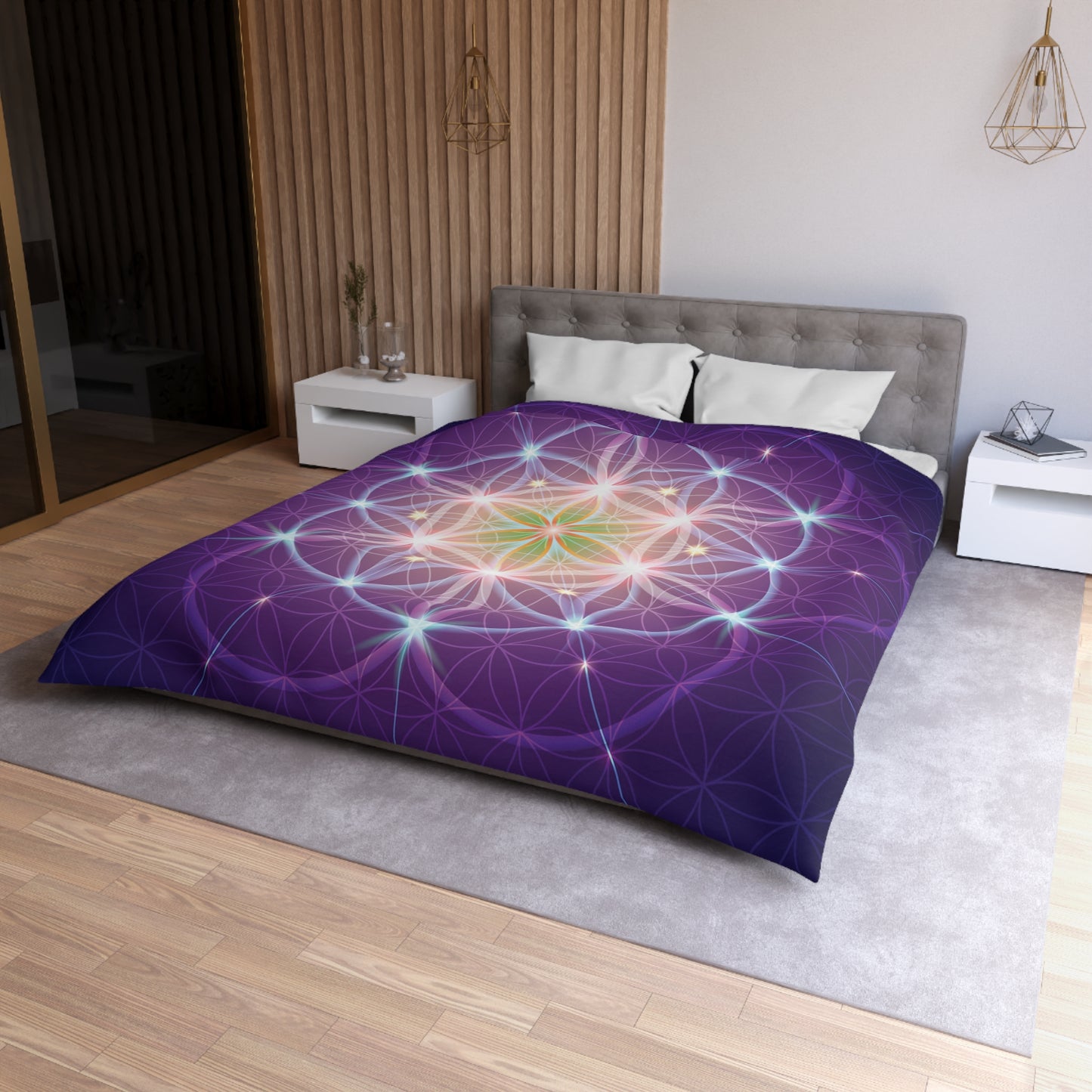 Purple Sacred Geometry Comforter or Duvet Cover bedding spiritual bedding flower of life comforter yoga comforter meditation duvet cover (Copy)