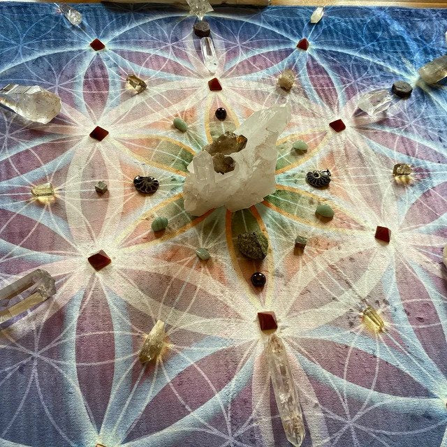 Blue Sacred Geometry Round Rug 5FT crystal grid spiritual Rug flower of life Floor Rug 5' Mat