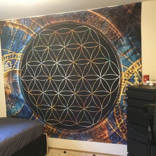 Flower Of Life Tapestry Spiritual Tapestry Zodiac Wall Hanging Sacred Geometry Tapestry Yoga Wall Decor Fibonacci Tapestry Spiritual