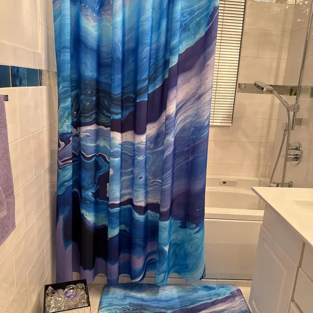 Blue & Purple Shower Curtain blue shower curtain abstract art blue bathroom decor teal aqua sky ocean shower curtain ocean bath rugs unique