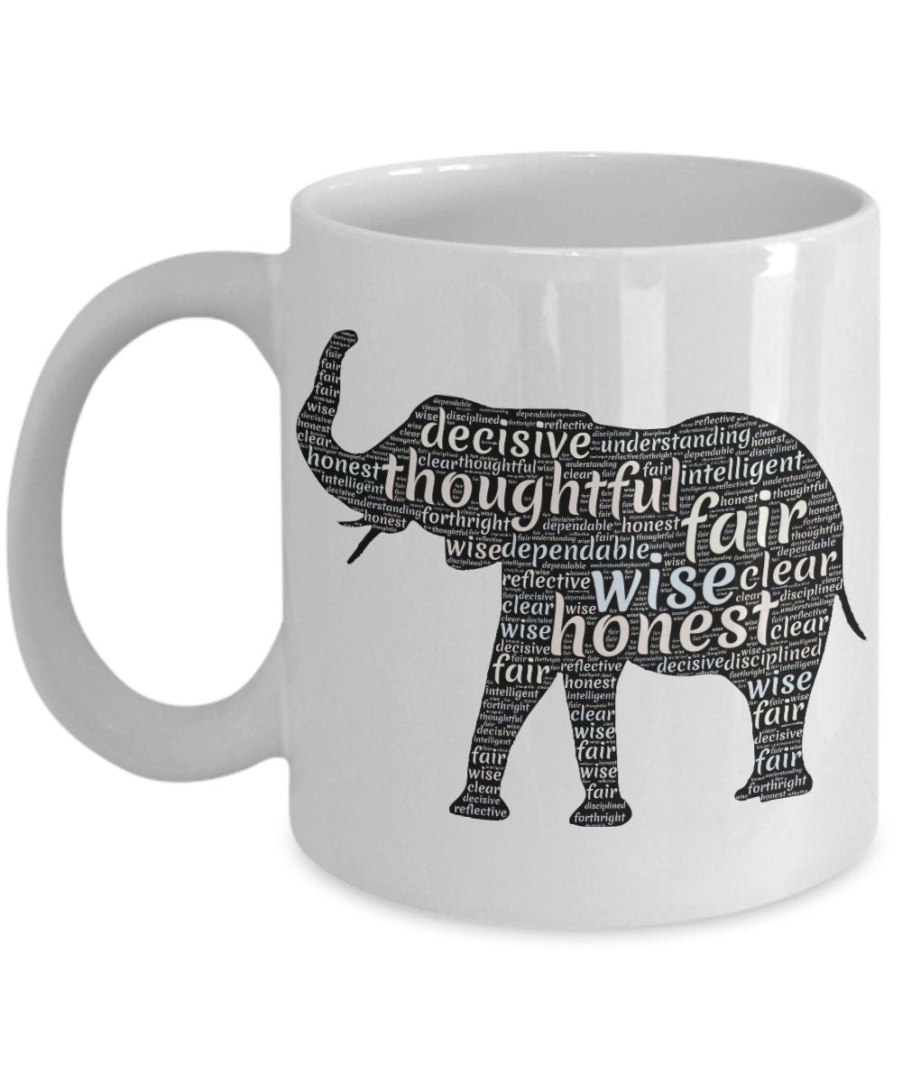 Elephant Word Art Coffee Mug: Positive Vibes Gift