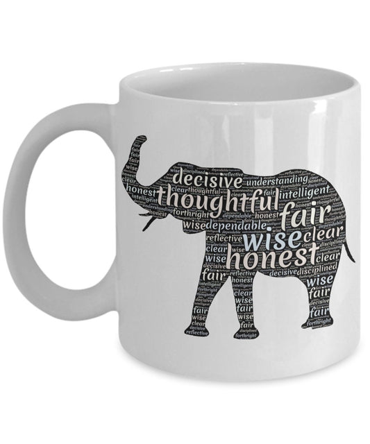 Elephant Word Art Coffee Mug: Positive Vibes Gift
