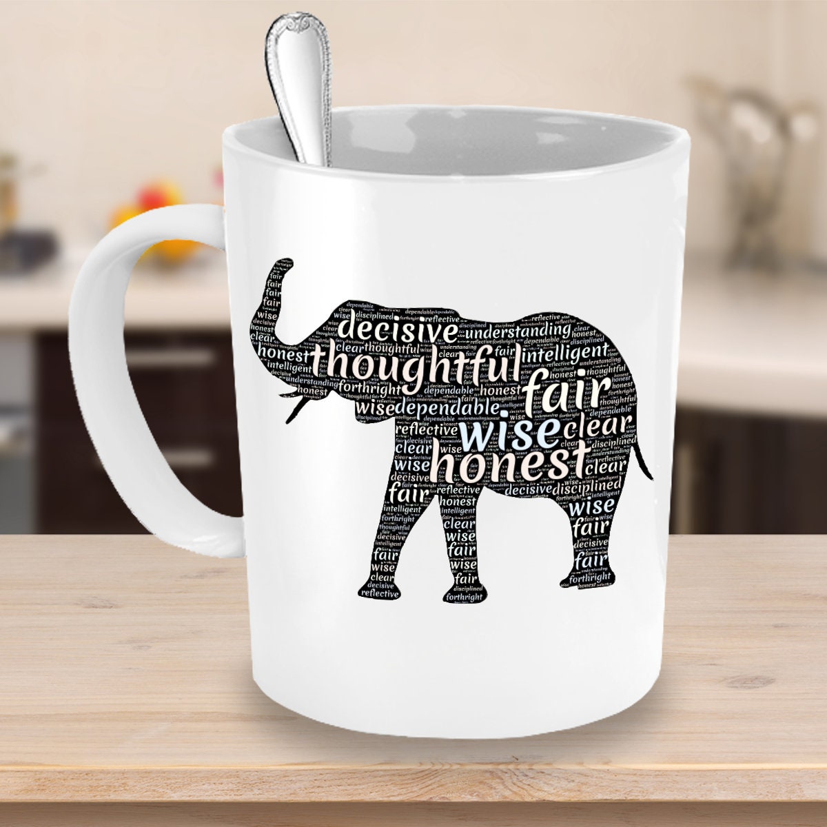 Elephant Word Art Coffee Mug: Positive Vibes Gift