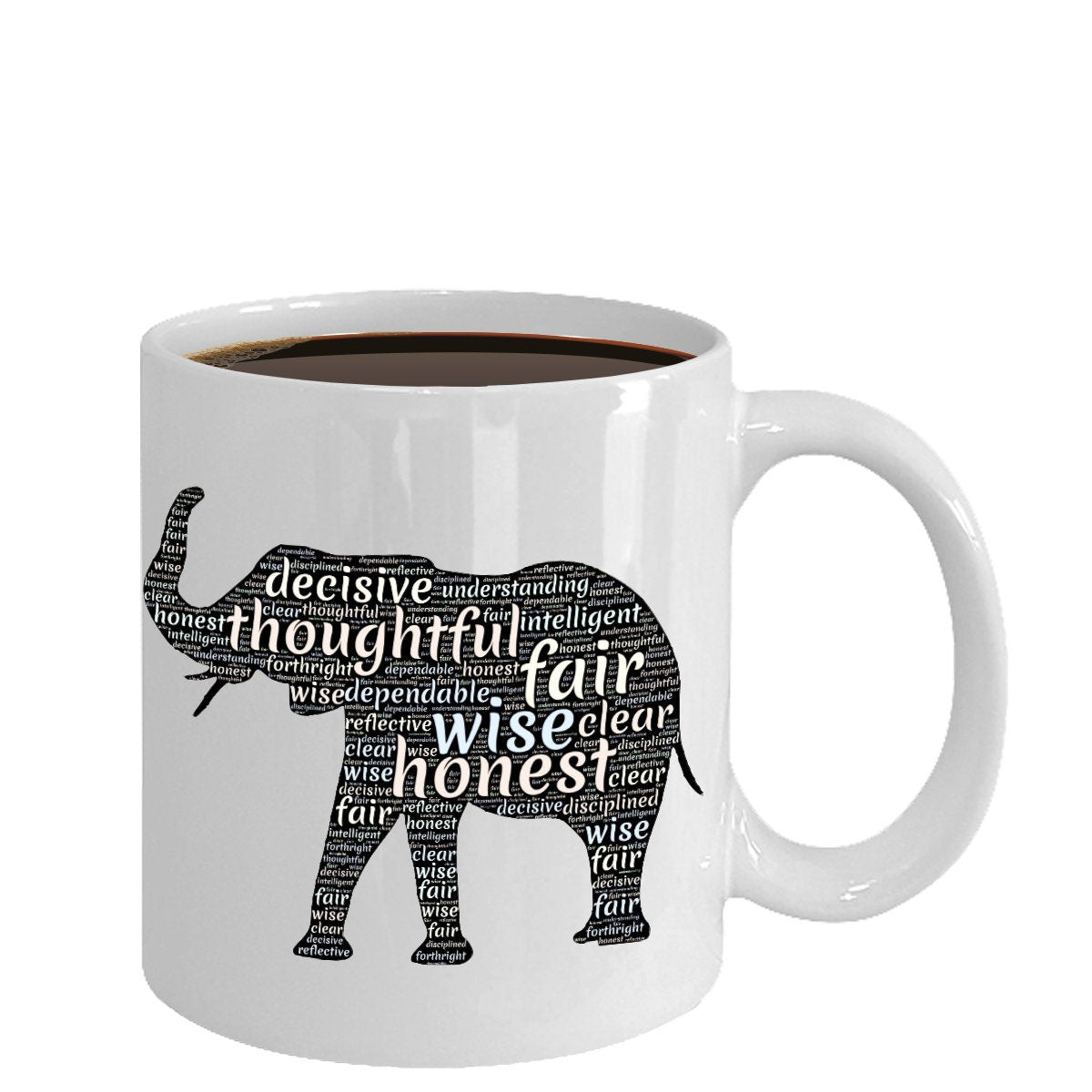 Elephant Word Art Coffee Mug: Positive Vibes Gift