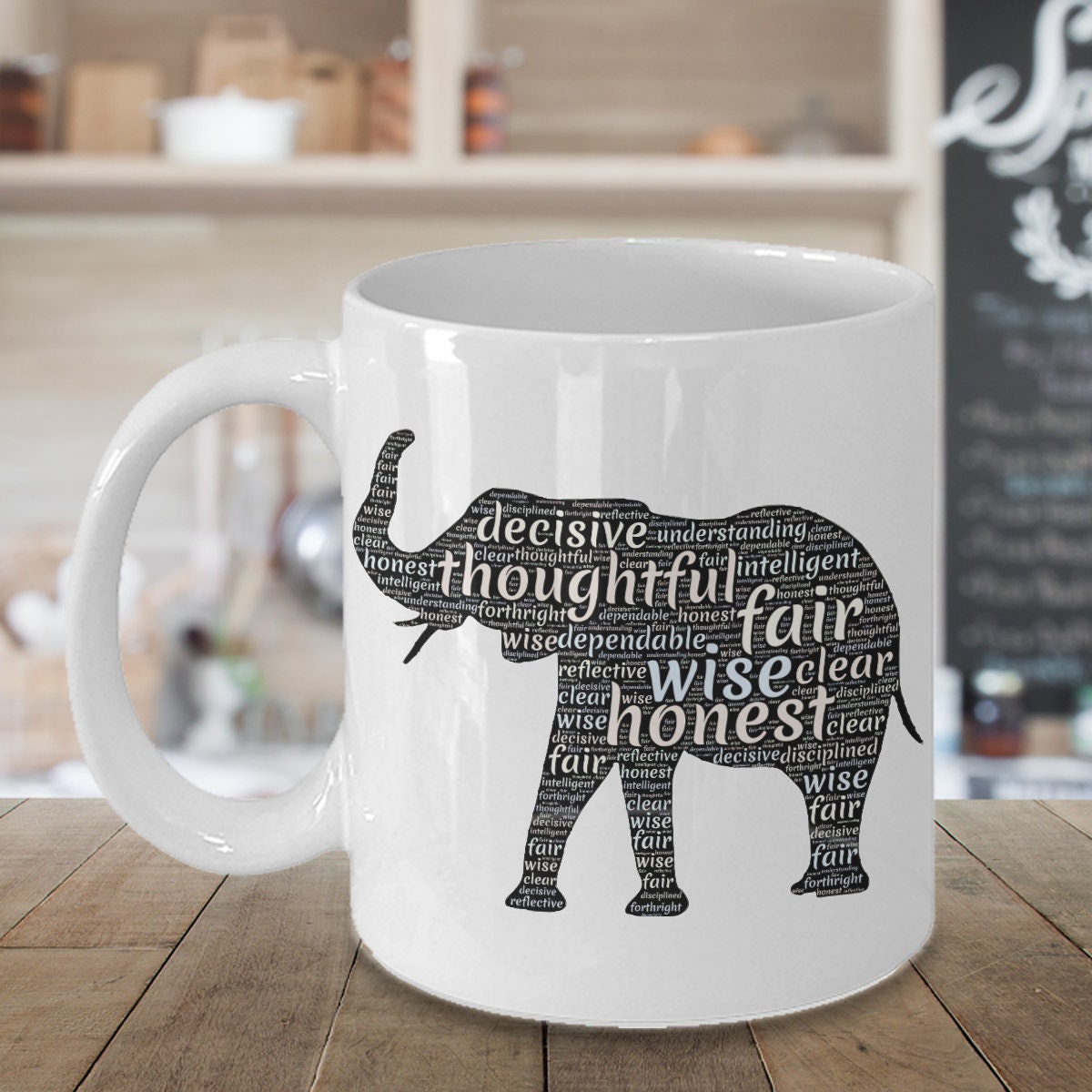 Elephant Word Art Coffee Mug: Positive Vibes Gift