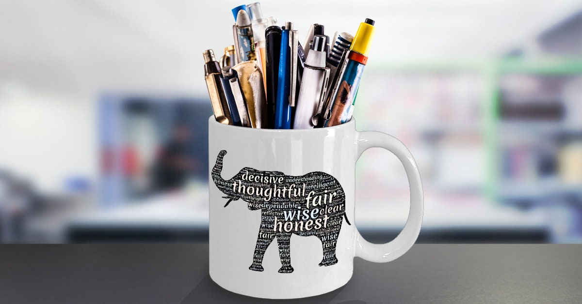 Elephant Word Art Coffee Mug: Positive Vibes Gift