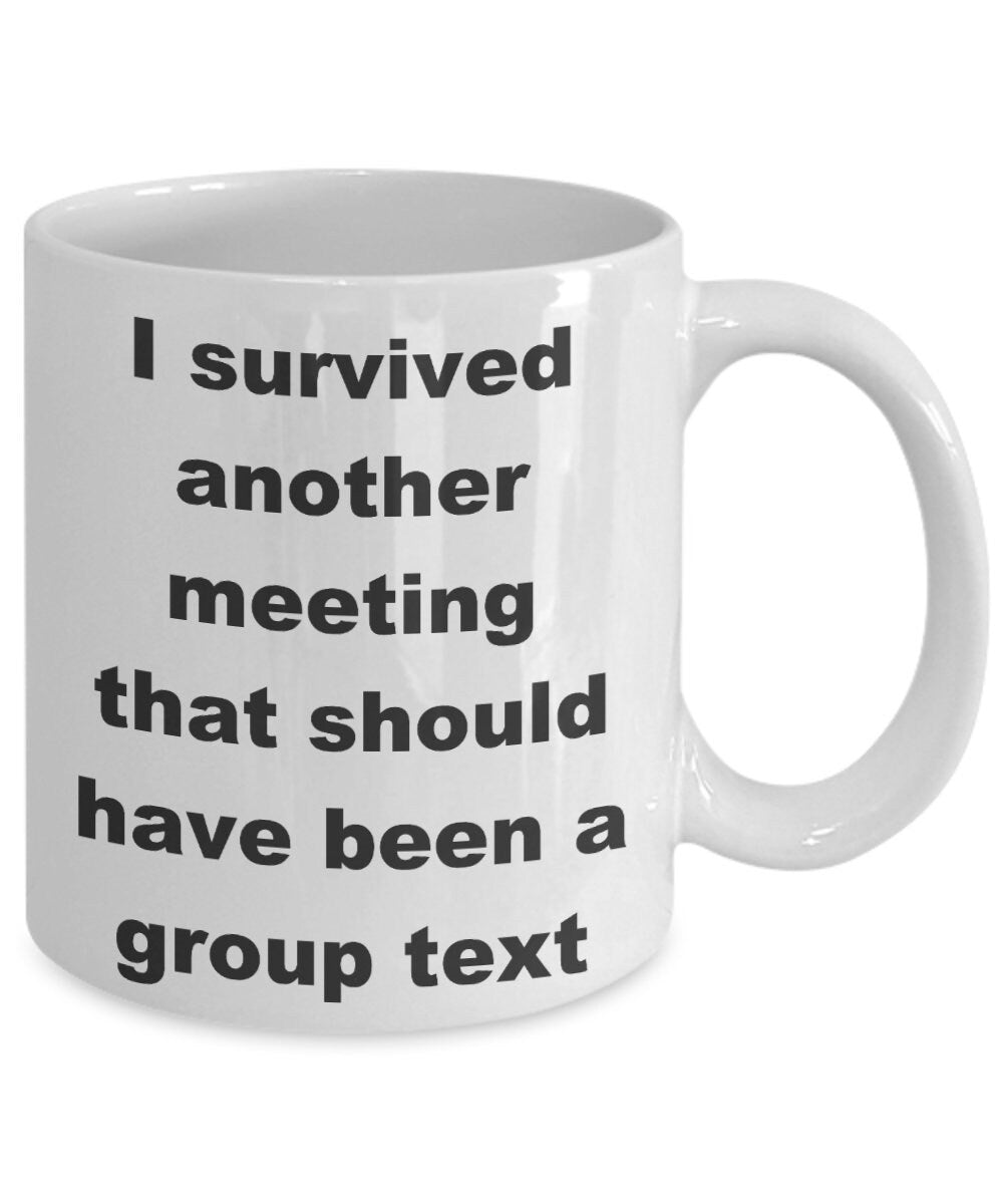 Coworker Gift I survived another meeting that should have been a group text funny coffee mug 11oz or 15oz office joke work gift cheap gifts