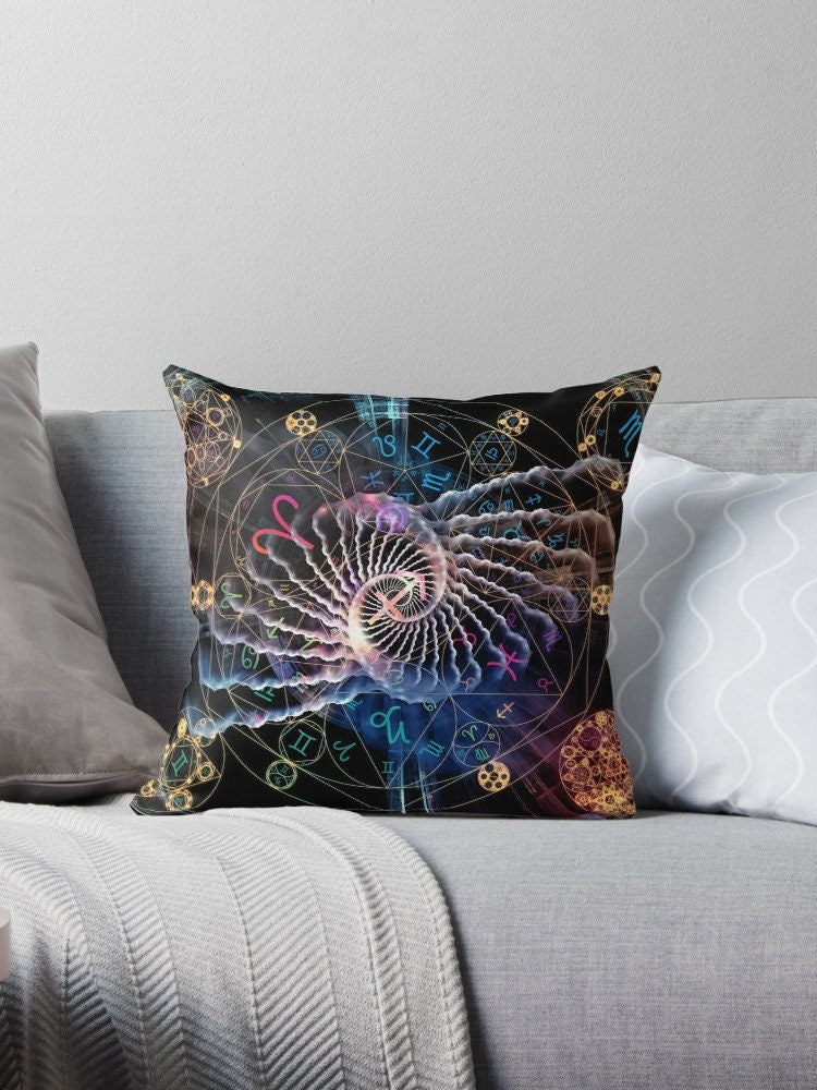 Astral pillow spiritual pillows yoga pillow zodiac pillows cheap gifts black pillows for couch fibonacci pillow sacred geometry pillow