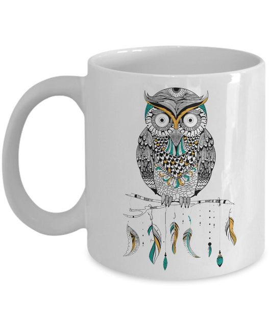 Owl Mug 11oz or 15oz Coffee Mug owl lovers gift feather mug feathers mugs cheap gift boho mug owl mug owl mugs owl gift owl gifts boho chic