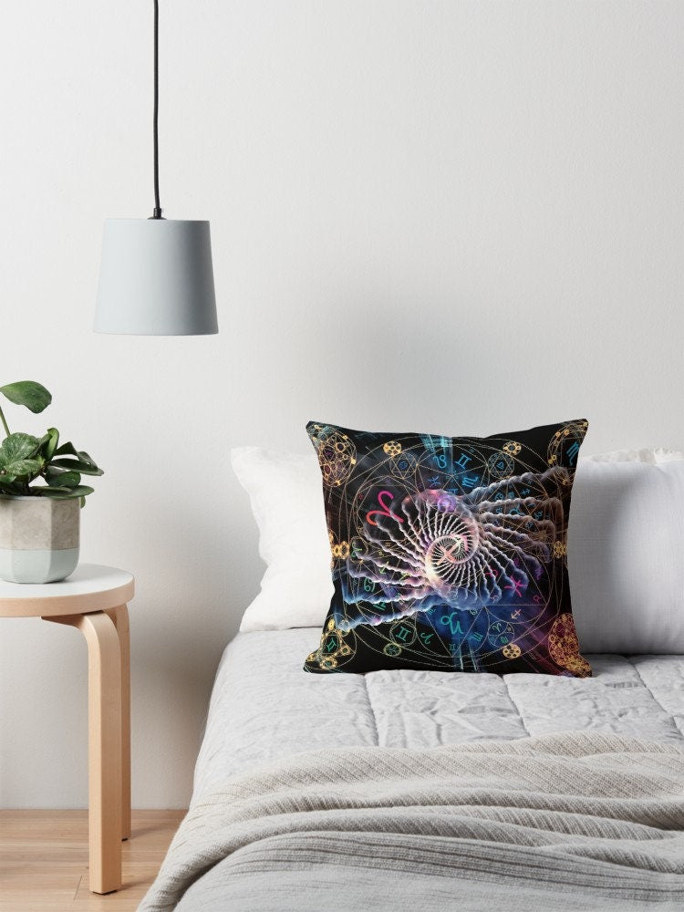 Astral pillow spiritual pillows yoga pillow zodiac pillows cheap gifts black pillows for couch fibonacci pillow sacred geometry pillow
