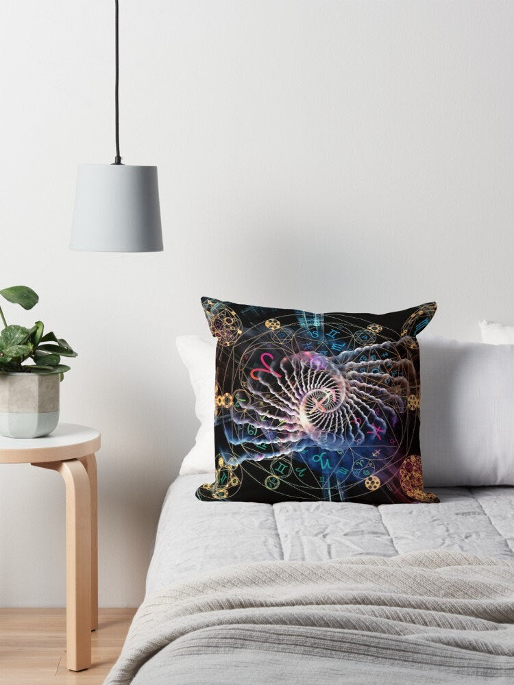 Astral pillow spiritual pillows yoga pillow zodiac pillows cheap gifts black pillows for couch fibonacci pillow sacred geometry pillow