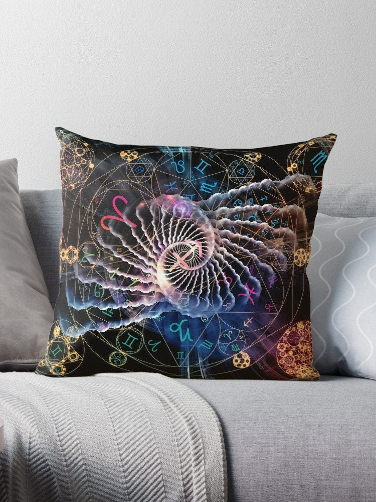 Astral pillow spiritual pillows yoga pillow zodiac pillows cheap gifts black pillows for couch fibonacci pillow sacred geometry pillow