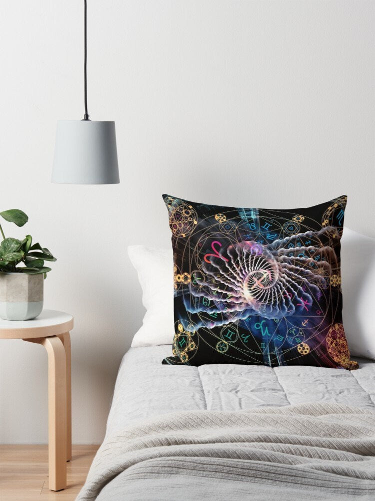 Astral pillow spiritual pillows yoga pillow zodiac pillows cheap gifts black pillows for couch fibonacci pillow sacred geometry pillow