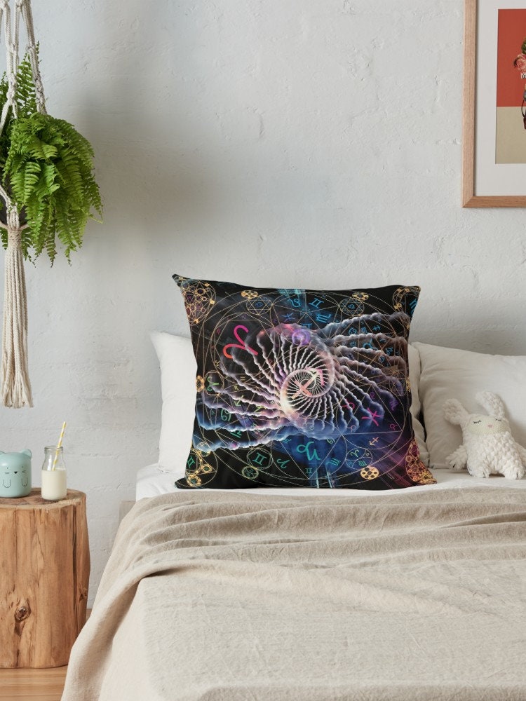 Astral pillow spiritual pillows yoga pillow zodiac pillows cheap gifts black pillows for couch fibonacci pillow sacred geometry pillow