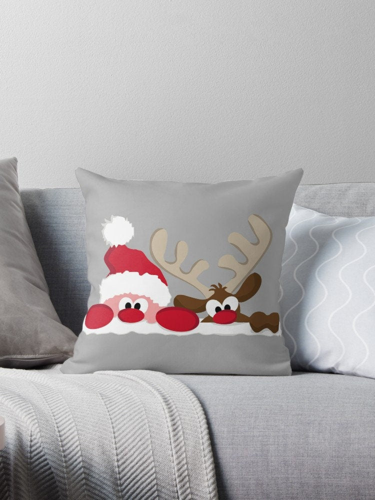 Christmas Santa Reindeer Pillow christmas pillows xmas pillow couch holidays pillows holiday pillow xmas pillows cute pillows gray