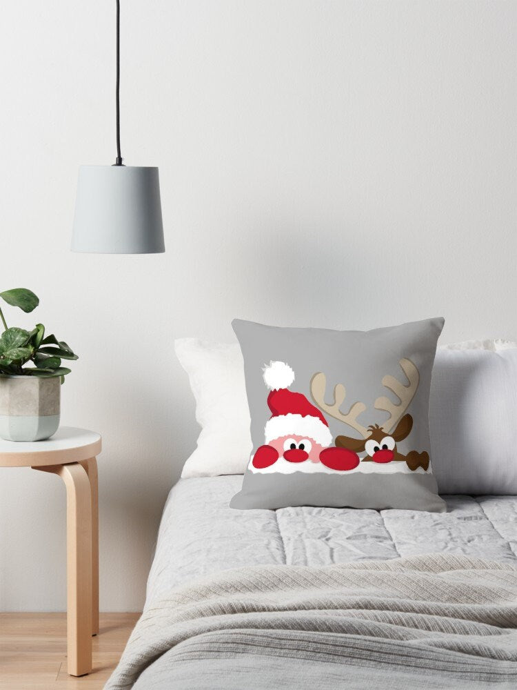 Christmas Santa Reindeer Pillow christmas pillows xmas pillow couch holidays pillows holiday pillow xmas pillows cute pillows gray