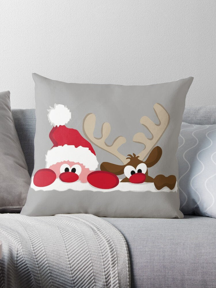 Christmas Santa Reindeer Pillow christmas pillows xmas pillow couch holidays pillows holiday pillow xmas pillows cute pillows gray