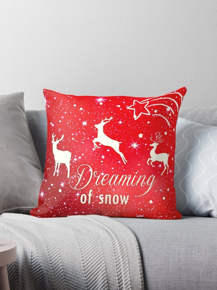 Red Christmas Pillow christmas pillows xmas pillow couch holidays pillows holiday pillow xmas pillows cute reindeer pillow reindeer pillows
