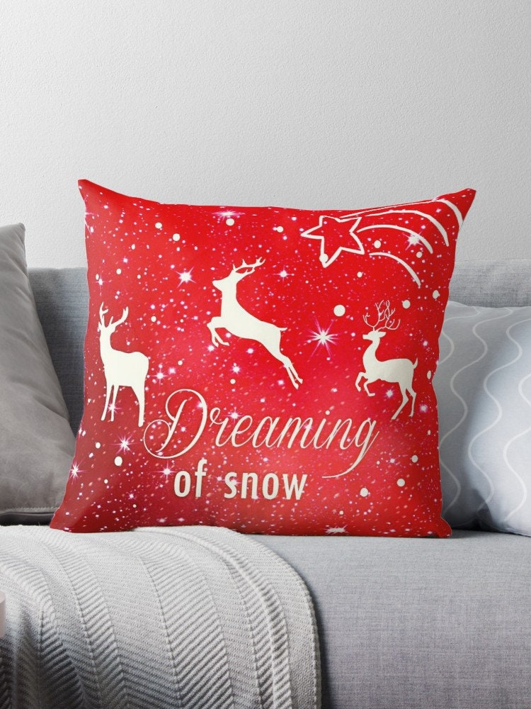 Red Christmas Pillow christmas pillows xmas pillow couch holidays pillows holiday pillow xmas pillows cute reindeer pillow reindeer pillows