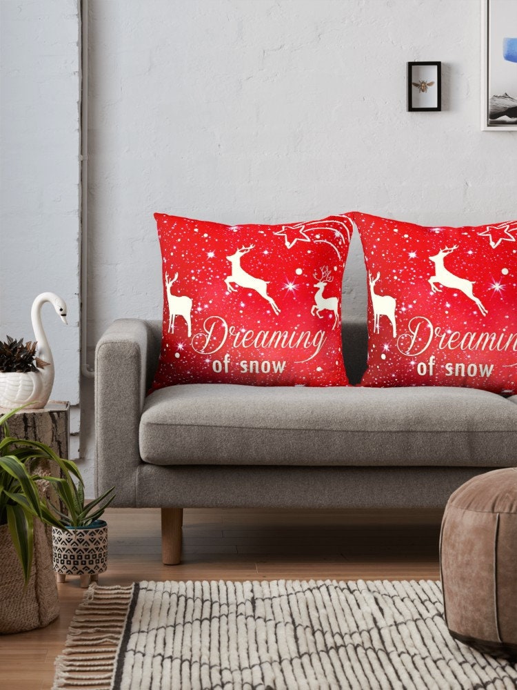 Red Christmas Pillow christmas pillows xmas pillow couch holidays pillows holiday pillow xmas pillows cute reindeer pillow reindeer pillows
